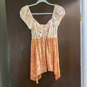 Free People Cream Ruffled Asymmetrical Babydoll Top